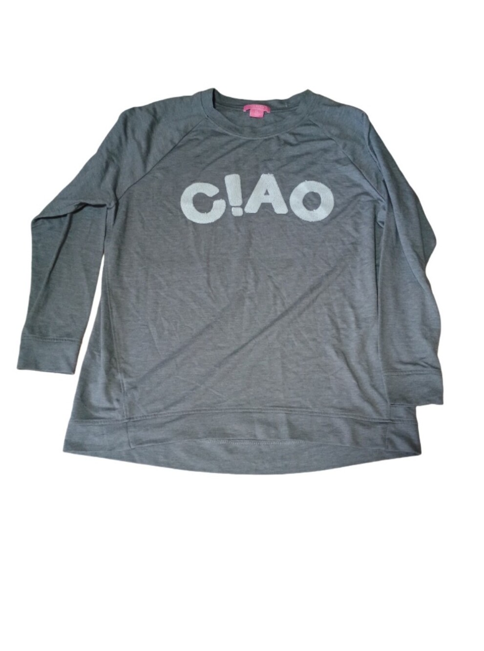 Isaac Mizrahi Gray Long Sleeve Tee with White "CIAO" Graphic